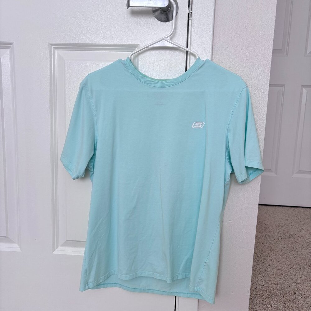 Teal Blue-Green Skechers T-Shirt Pastel Size L Large